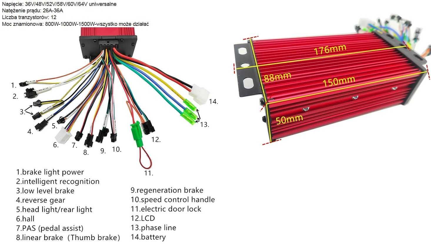 Контролер с дисплеем tf100 36/48/52/60v 500w 1000w 1500w электро набор