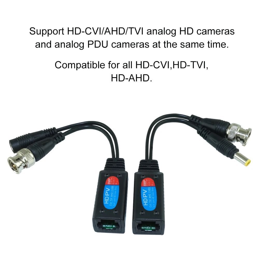 Balun de Vídeo Passivo para Câmeras de Segurança CCTV * 8MP * HD