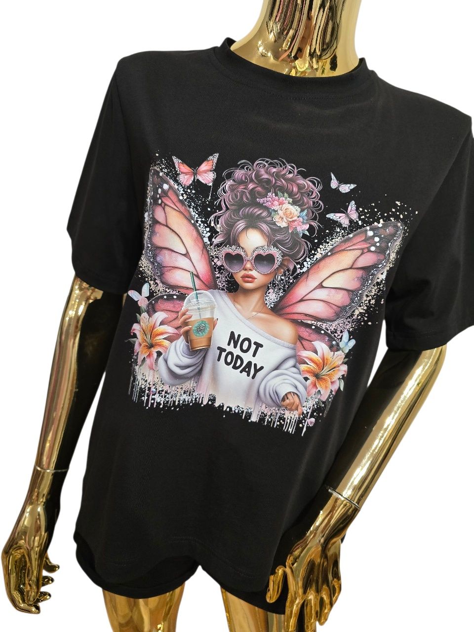 T-shirt damski bawełniany czarny NOT TODAY MMK rozmiar uniwersalny