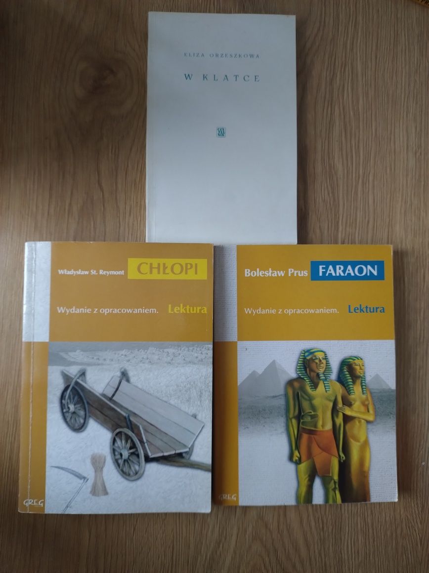 3 lektury szkolne Chłopi, Faraon, W klacie Orzeszkowa Prus Reymont