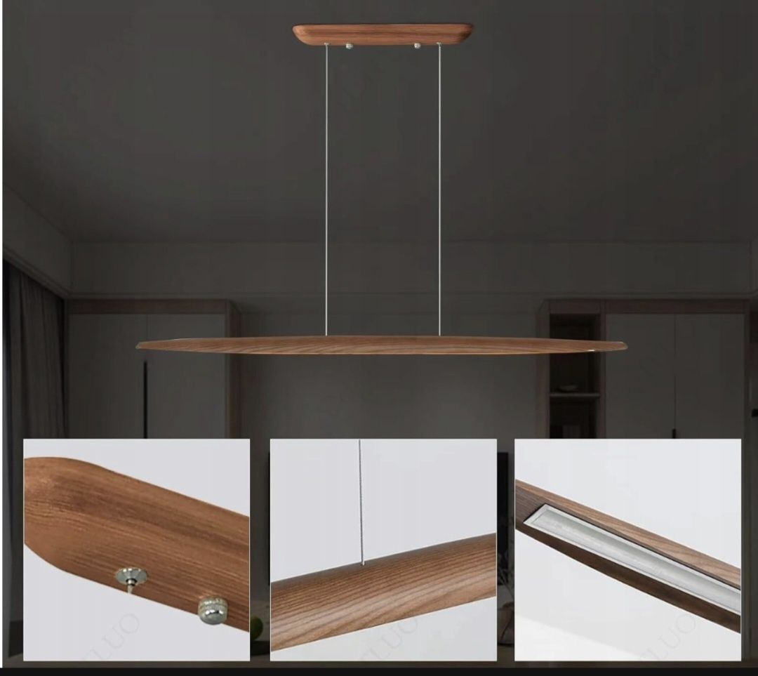 Nowoczesna drewniana Lampa Wisząca LED z pilotem YYUTLUO 100 cm