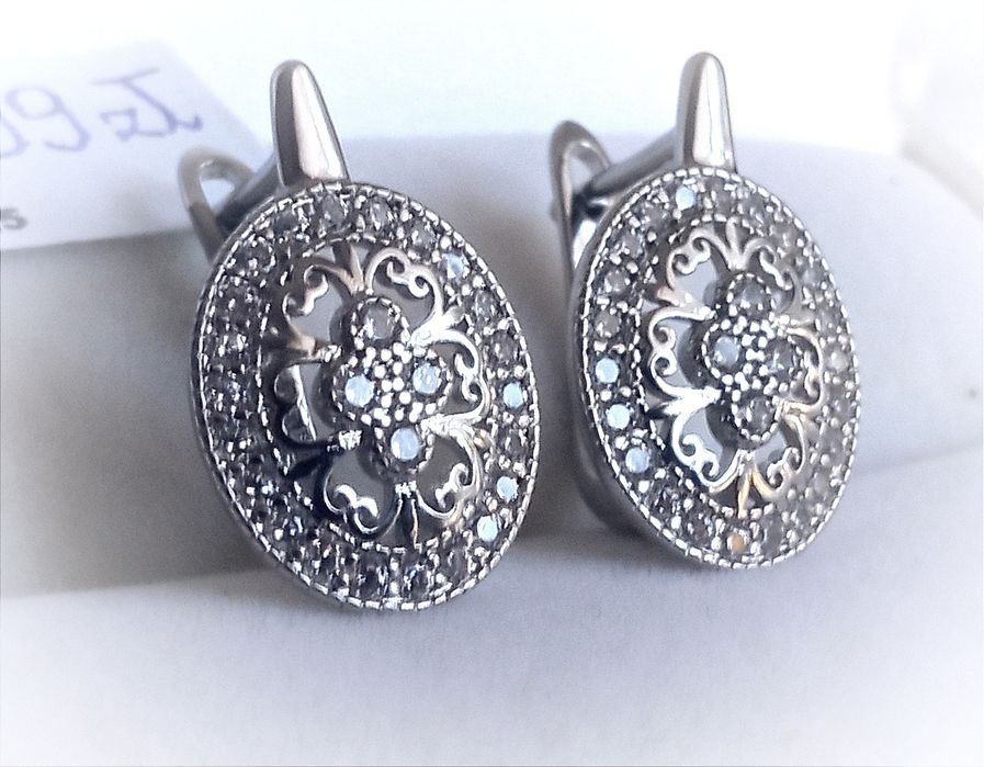 S925 Srebro Srebrne Luksusowe Ekskluzywne Klasyczne Ażurowe Kolczyki