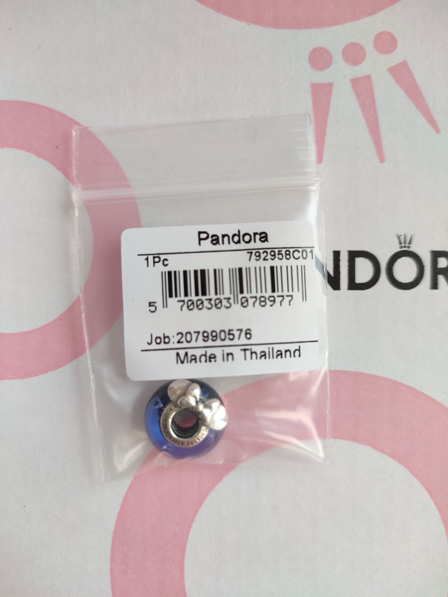 Nowy oryginalny charms Pandora Murano myszka minie/ mickey srebrny