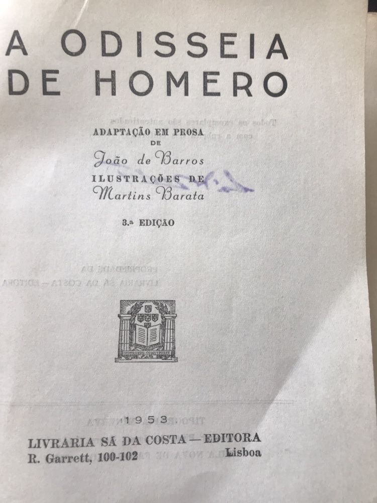 A Odisseia de Homero - Adaptacao em Prosa por João de Barros 1953 3edi