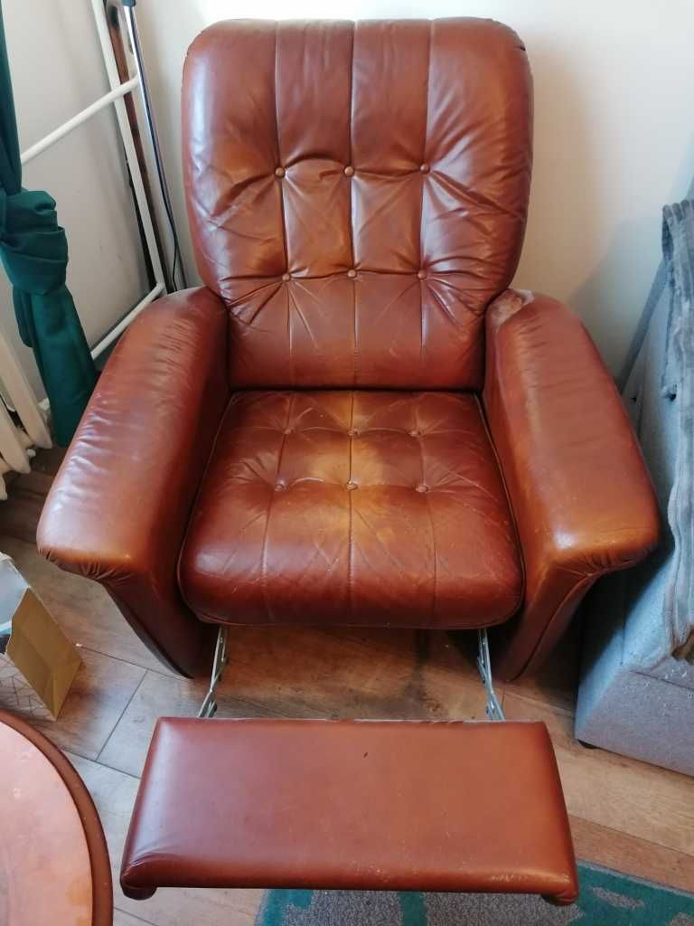 Fotel skórzany rozkładany brązowy skóra