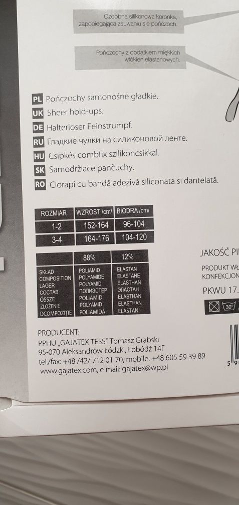 Pończochy samonośne czarne z koronką 20 DEN z sylikonem
