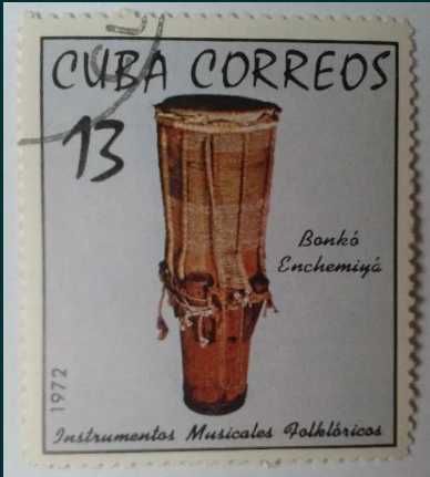Znaczek pocztowy instrumenty muzyczne sztuka muzyka bęben Kuba 1972