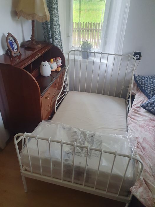 IKEA łóżko dziecięce Minnen białe + dno Luroy + matetac Plutten