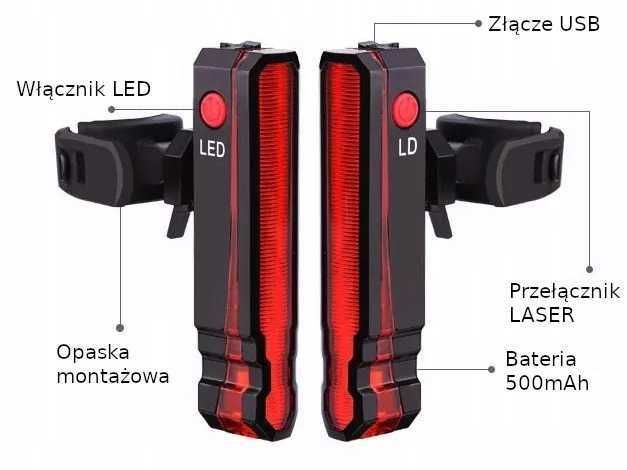 Lampa rowerowa tył + laser
