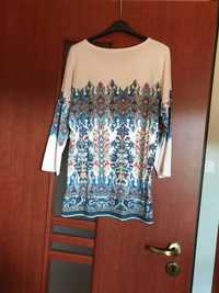 Sweterek kremowy z łowickim kolorowym wzorem rozmiar L / XL