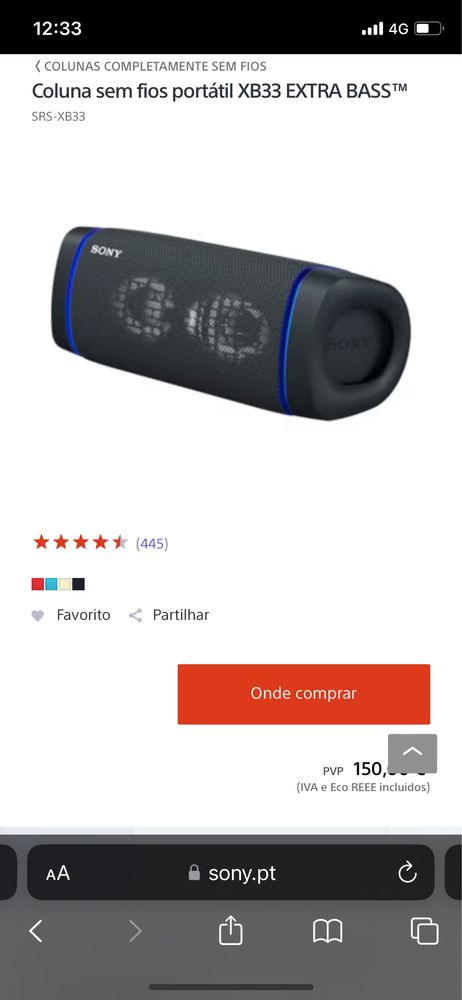 Coluna  Sony SRS-XB33