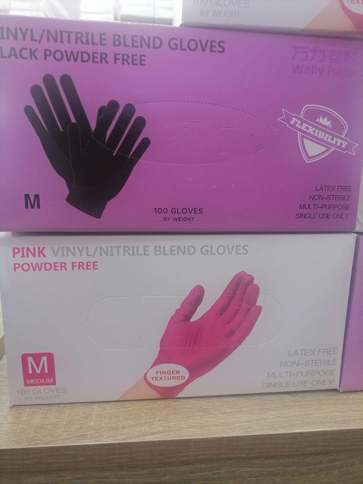 Перчатки нитриловые без пудры. Цвет розовый и чёрный, размер S,М