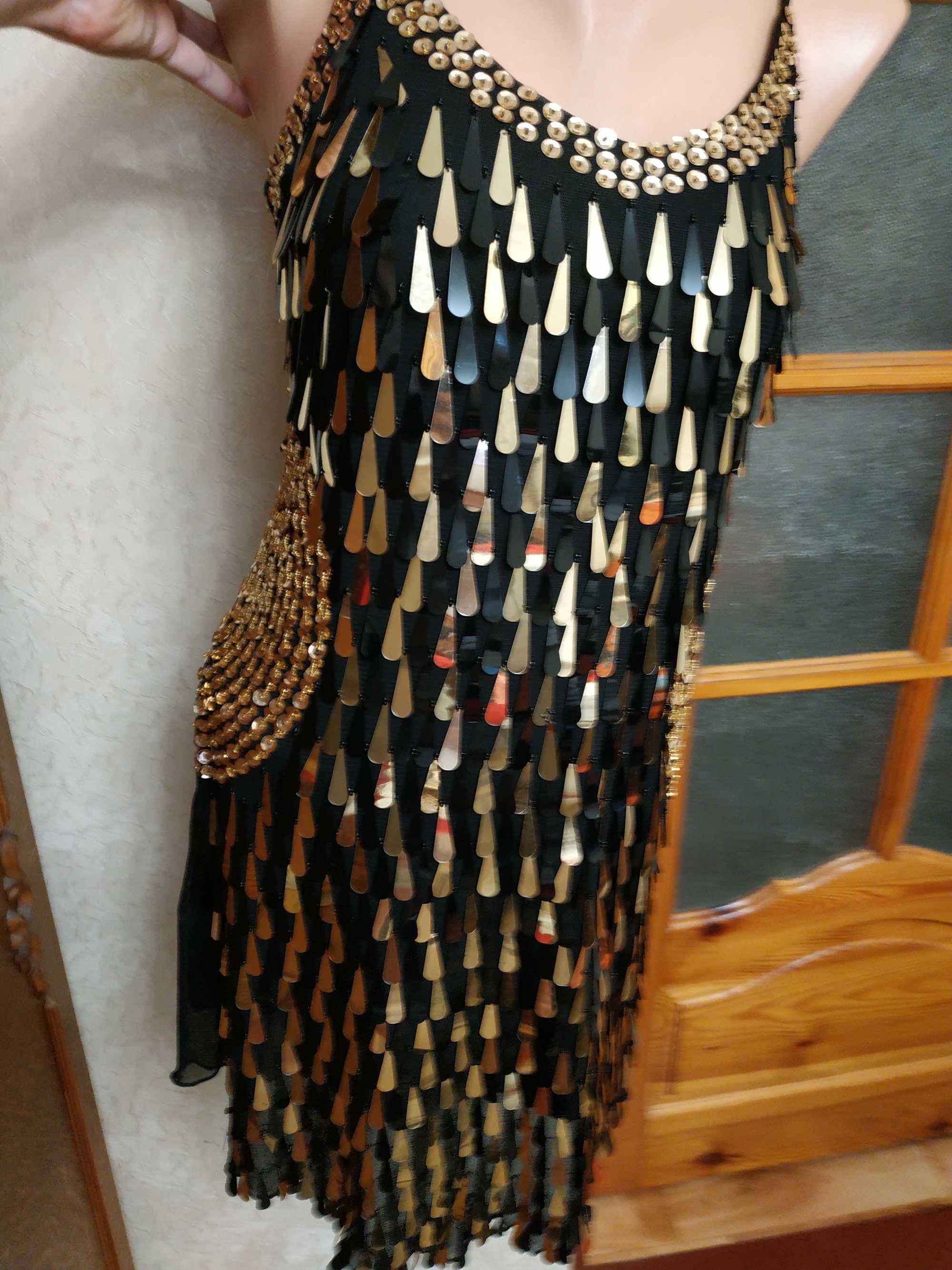 Роскошное праздничное золотое платье с пайетками в стиле Гетсби, р-р М