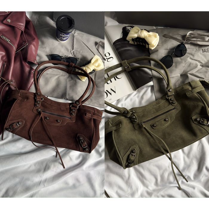 Сумка Balenciaga Le City Bag замша | шоколадна, оливкова