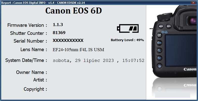 Aparat Canon EOS 6D body przebieg 81 tys.