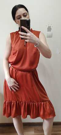 Brązowa sukienka, szerokie ramiączka. bpc selection Bonprix XL/42/14