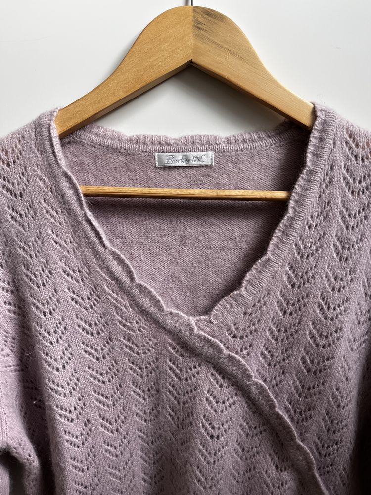 Welniany sweter Angora w stylu Sezane berkertex azurowy wrzosowy M