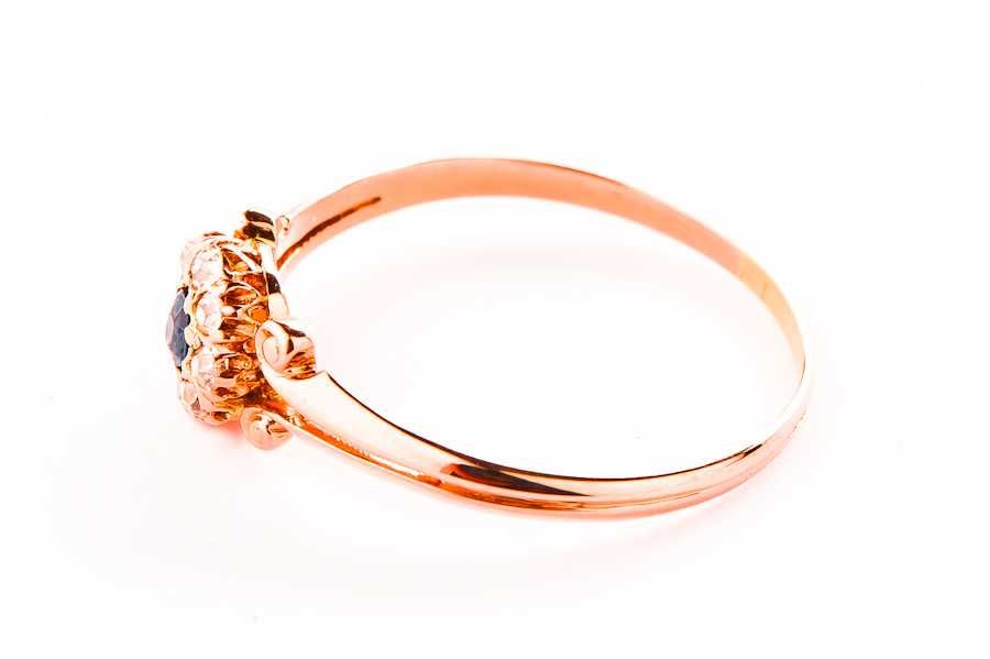 Szafirowy Złoty Pierścionek - 14K - 1,63g - DIAMENTY - KRAKÓW