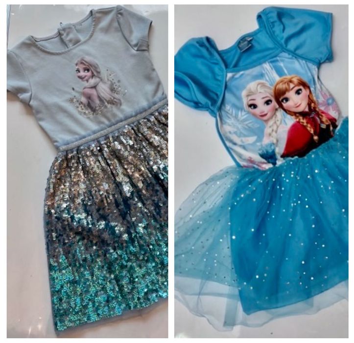 ZESTAW 2 sukienki Elsa, Elza, Frozen, Kraina Lodu CEKINY, tiul