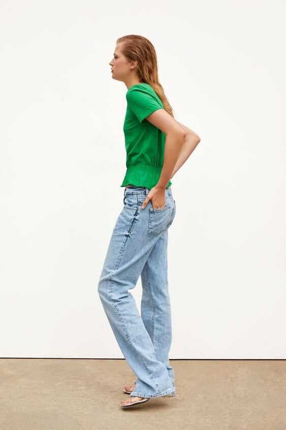 Zara zielony t-shirt marszczenia S