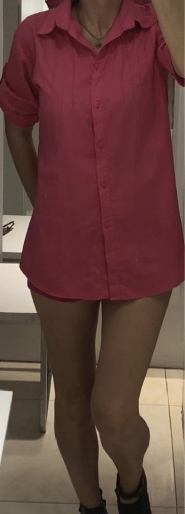 Удлиненная Рубашка хлопок розовая  S/M