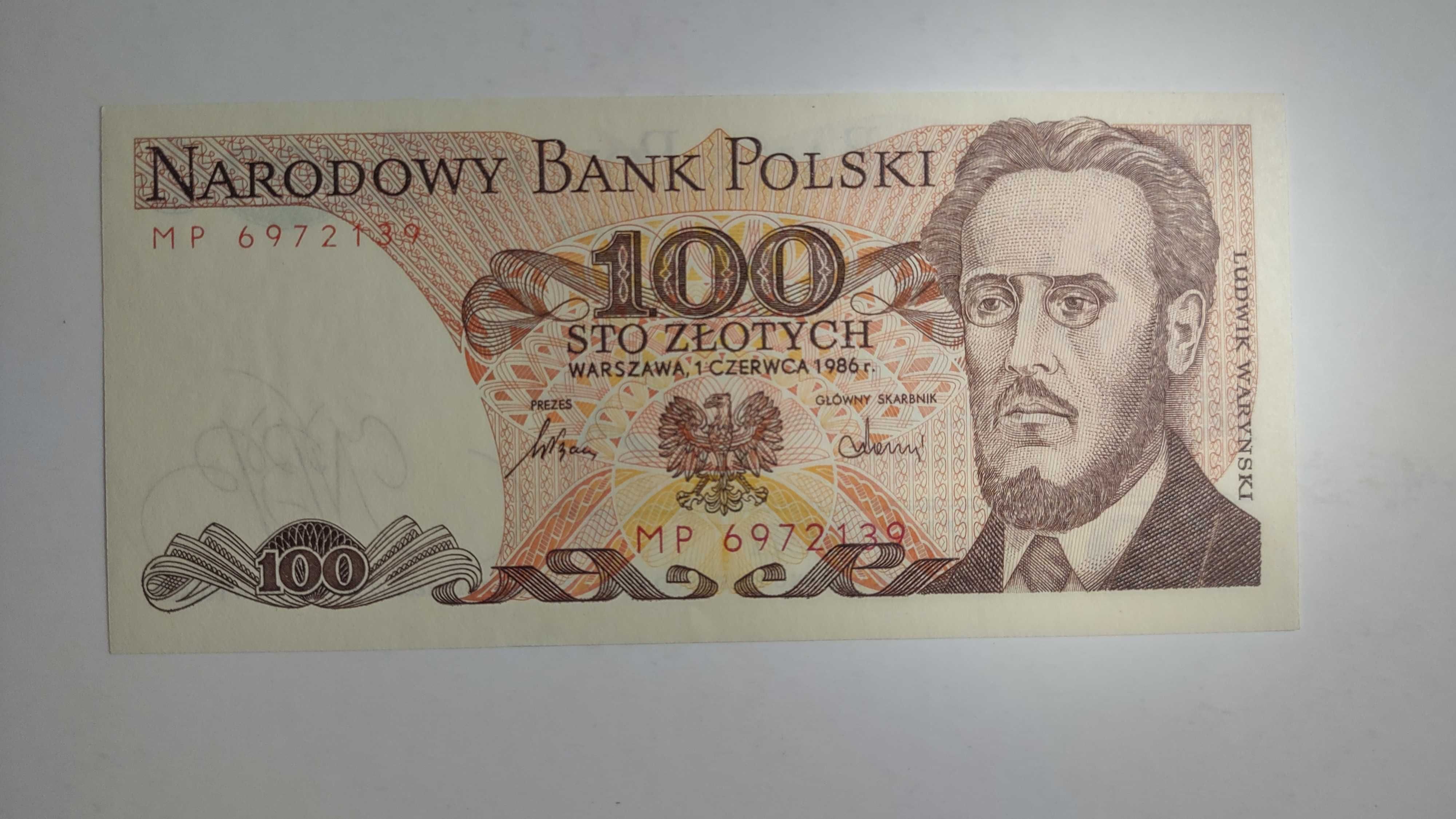 banknot PRL 100 zł, 1986 stan UNC