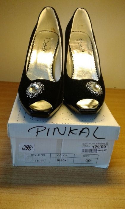 Czarne szpilki peep toe 36 z brylancikiem