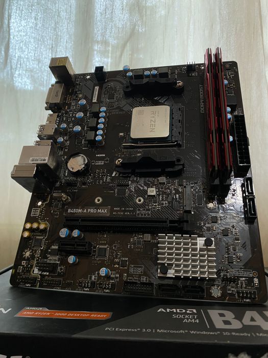 Материнка MSI B450M-A Pro Max, AM4, Micro-ATX, робоча, без деформацій