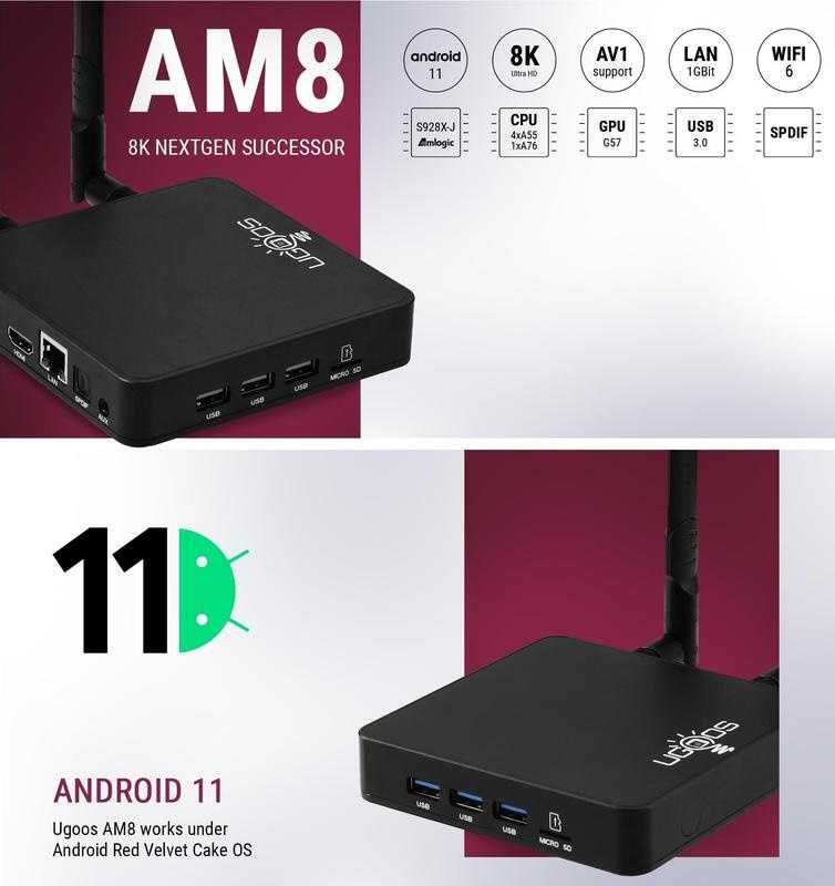 TV Box Ugoos AM8 4/32 Amlogic S928X WIFI 6 Android 11 Смарт приставка