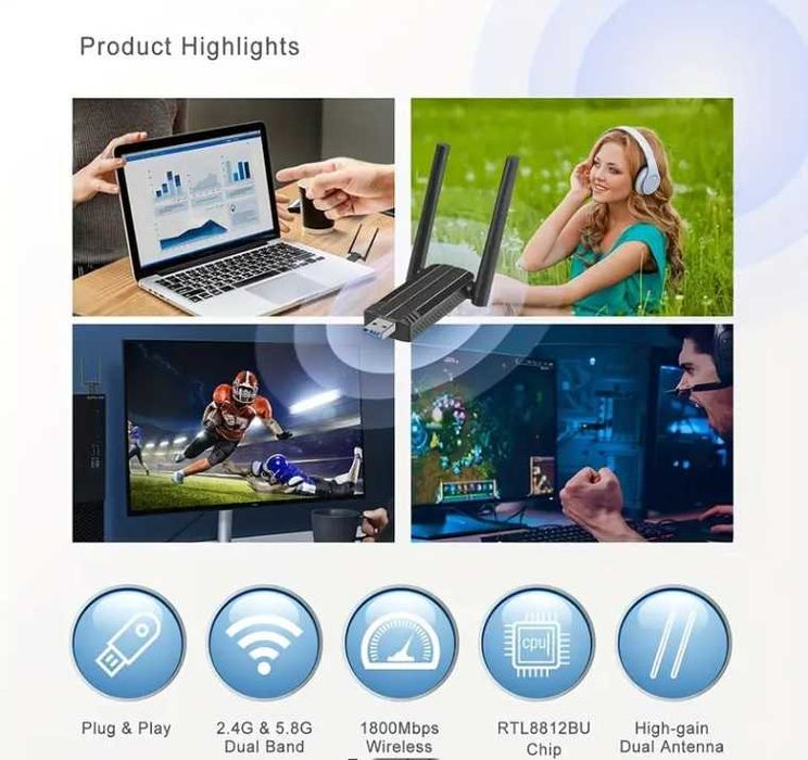 Adaptador USB WiFi 6 para PC - 1800Mbps