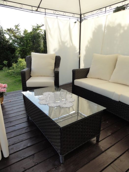 Meble ogrodowe z technorattanu kanapa fotele i stolik nowe brązowe