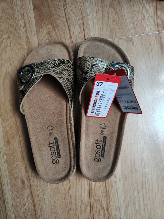 Klapki skórzane wężowe nowe 37