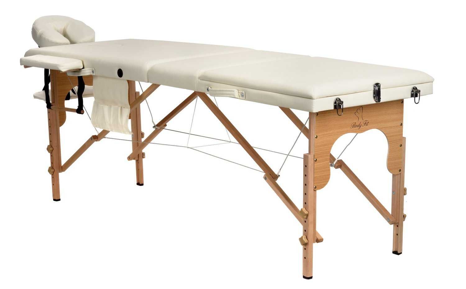 Stół, łóżko do masażu 3-segmentowe drewniane Kremowy
