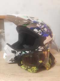 Kask crossowy YOHE + gogle (okulary motocyklowe)