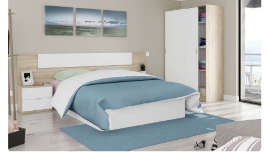 Cama de casal c colchão e cabeceira