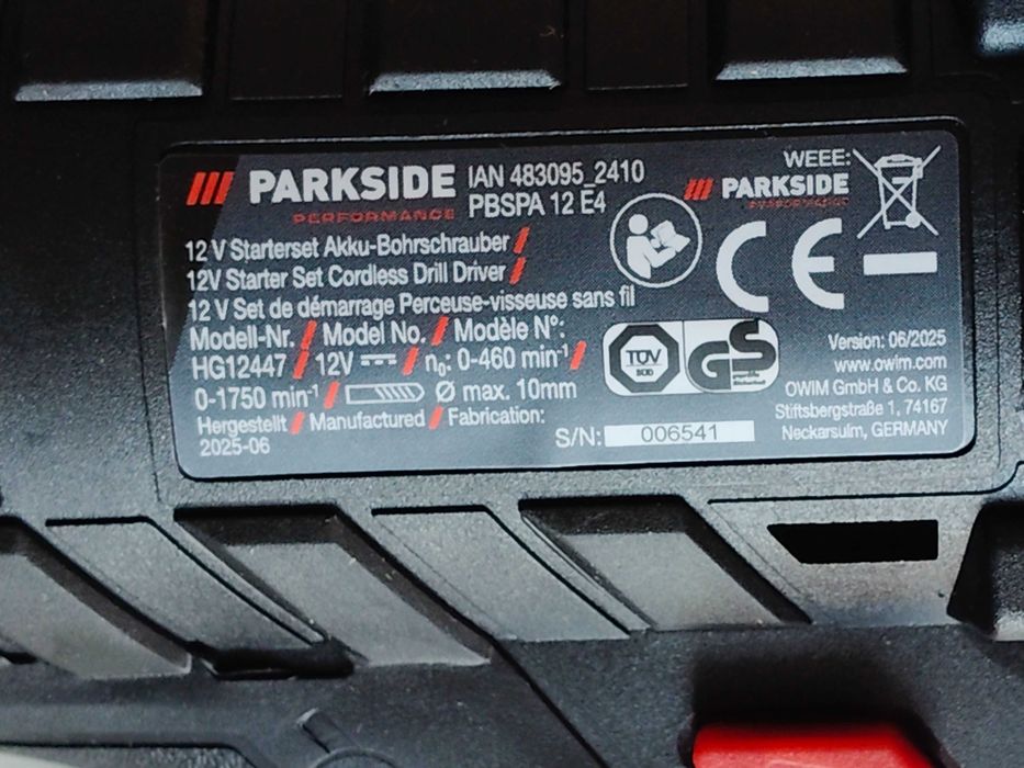 PBSPA E4 12 PARKSIDE PERFORMANCE Wkrętarka 12V 5Lat Gwarancji