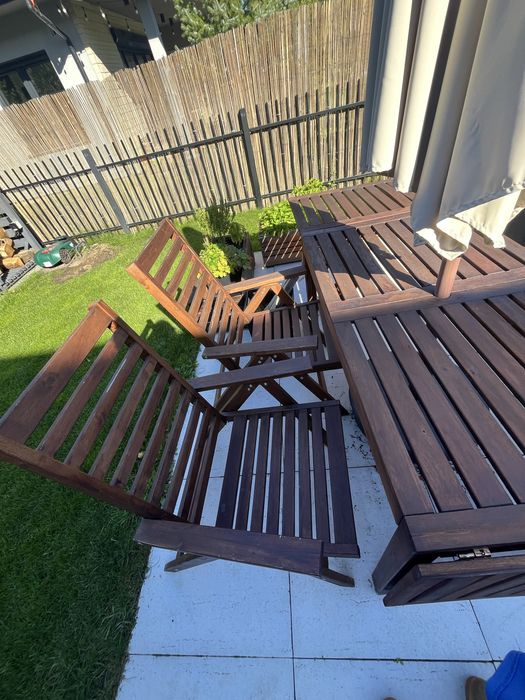 Zestaw mebli ogrodowych ikea, drewno  4+ 2, puduszki, pokrowce i impre