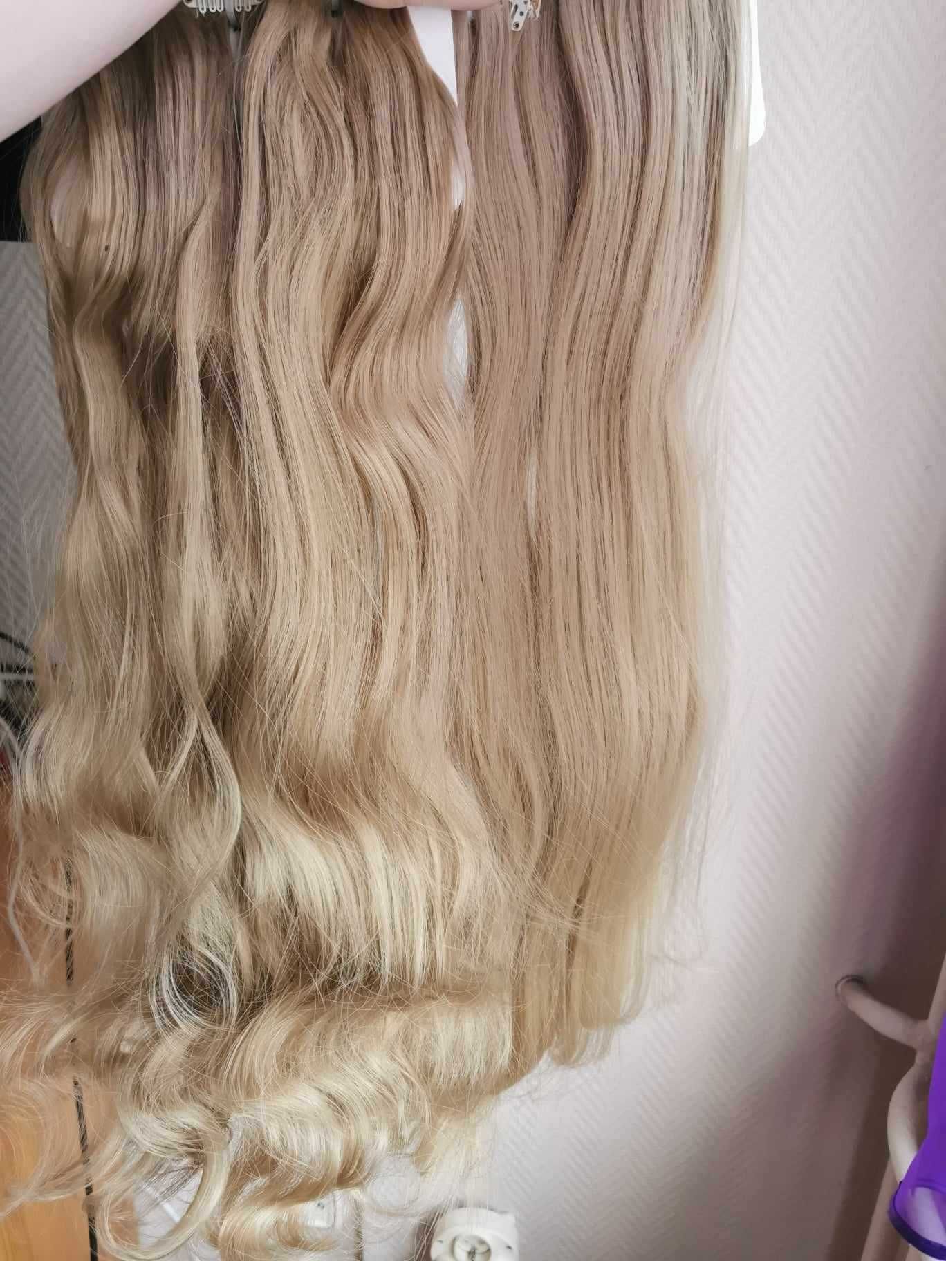 Doczepiane włosy clip in naturalny ciemny blond 60 cm 8 tresek