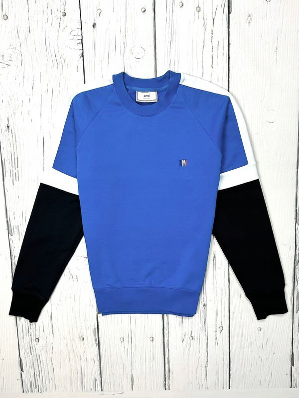 Ami Paris Bluza Crewneck Męska Lampasy Logo na Piersi r. M