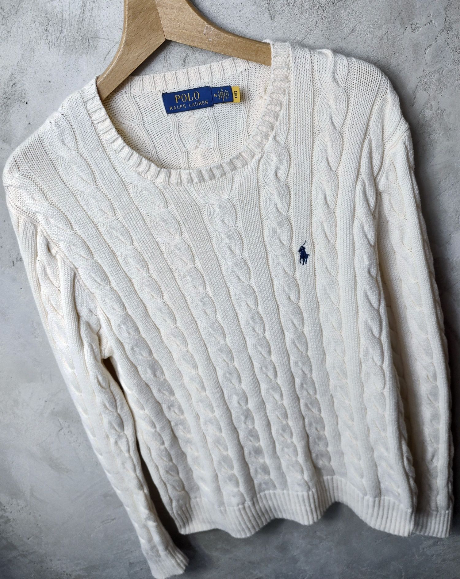Ralph Lauren__sweter męski (M / L) warkocz kabel / śmietankowy jasny