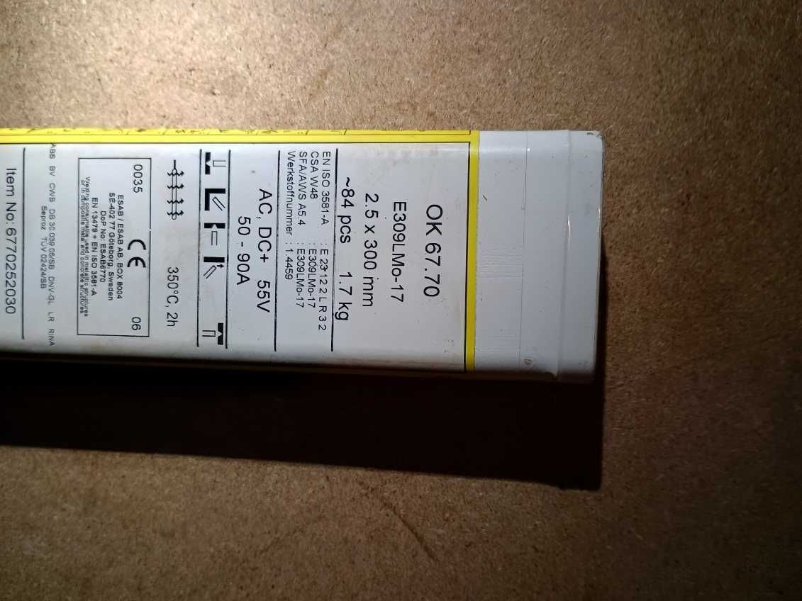 Elektrody esab ok 67.70  2,5x300mm , 3,2x350. Oraz 63.30  2,5-3,2