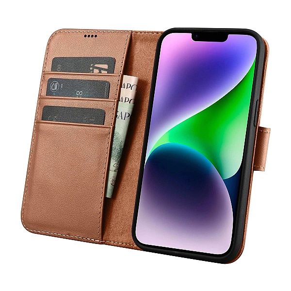 iCarer Wallet Case 2in1 etui iPhone 14 skórzany pokrowiec z klapką Ant