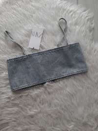 ZARA jeansowy crop top z cekinami denim S 36