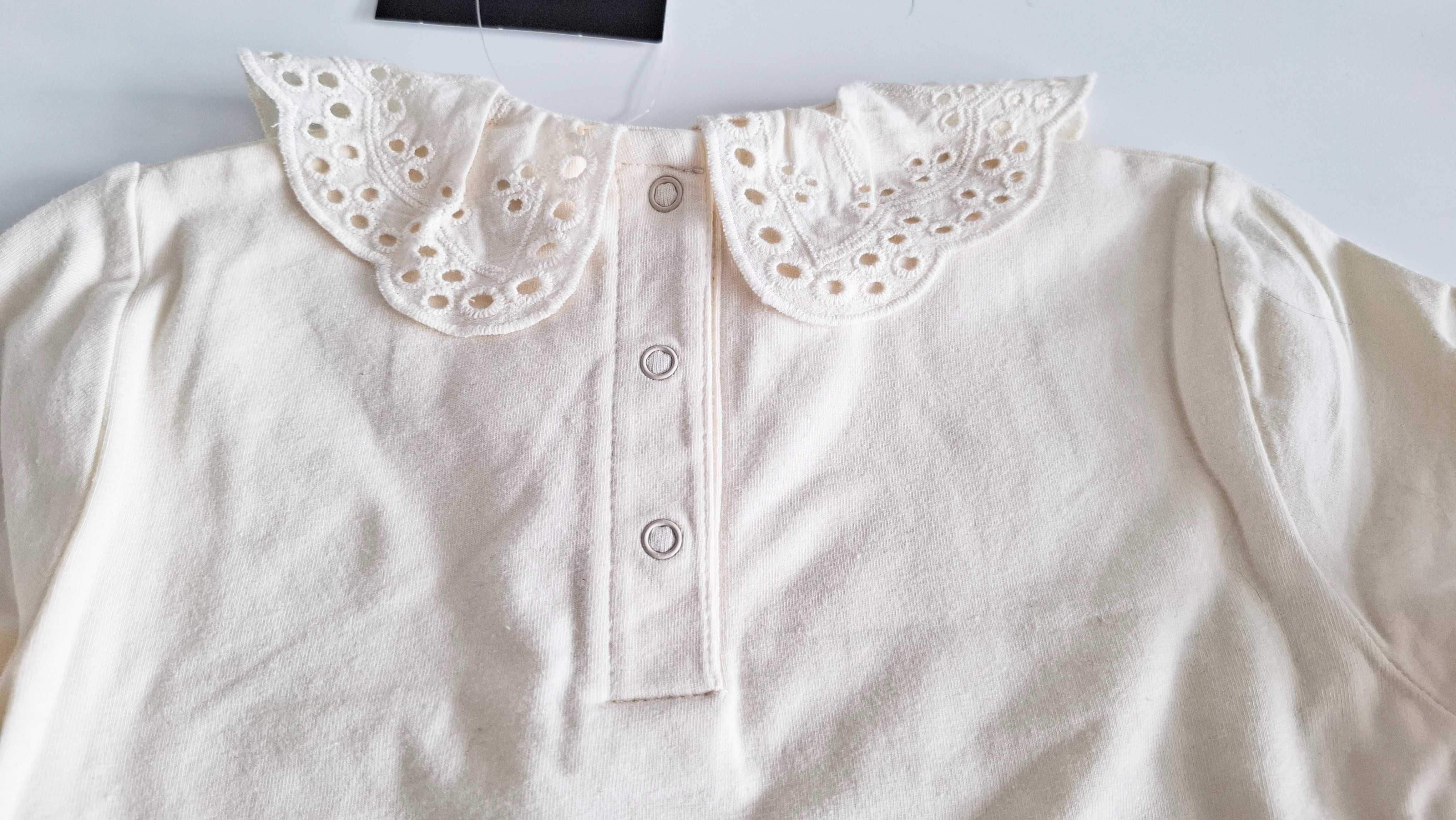 Nowa bluzka ecru z kołnierzykiem elegancka 92 bawełna