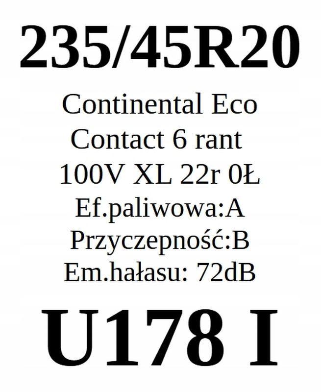 4x 235/45r20 Continental EcoContact 6/2022r Jak Nowe