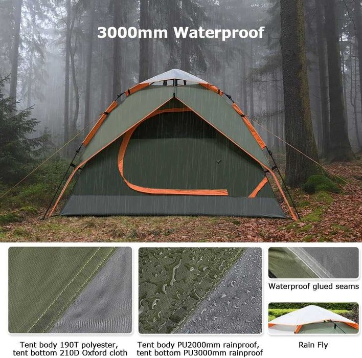 Namiot kopułowy, 3-osobowy, rozkładany, wodoodporny, dwuwarstwowy O152