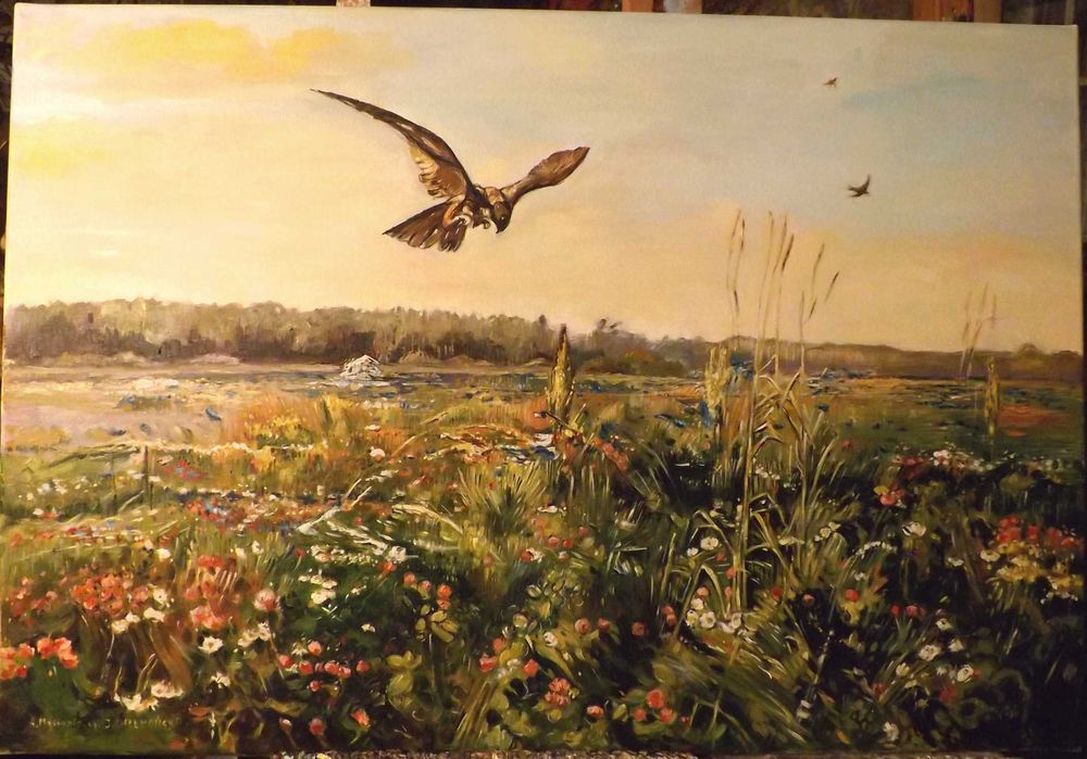 Kopia obrazu Józefa Chełmońskiego "Pogoda - jastrząb"