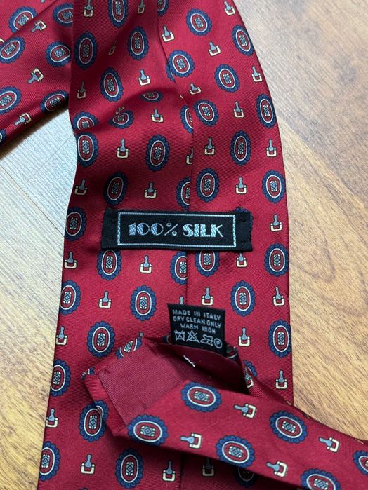 Krawat jedwabny jedwab silk tie czerwony we wzory