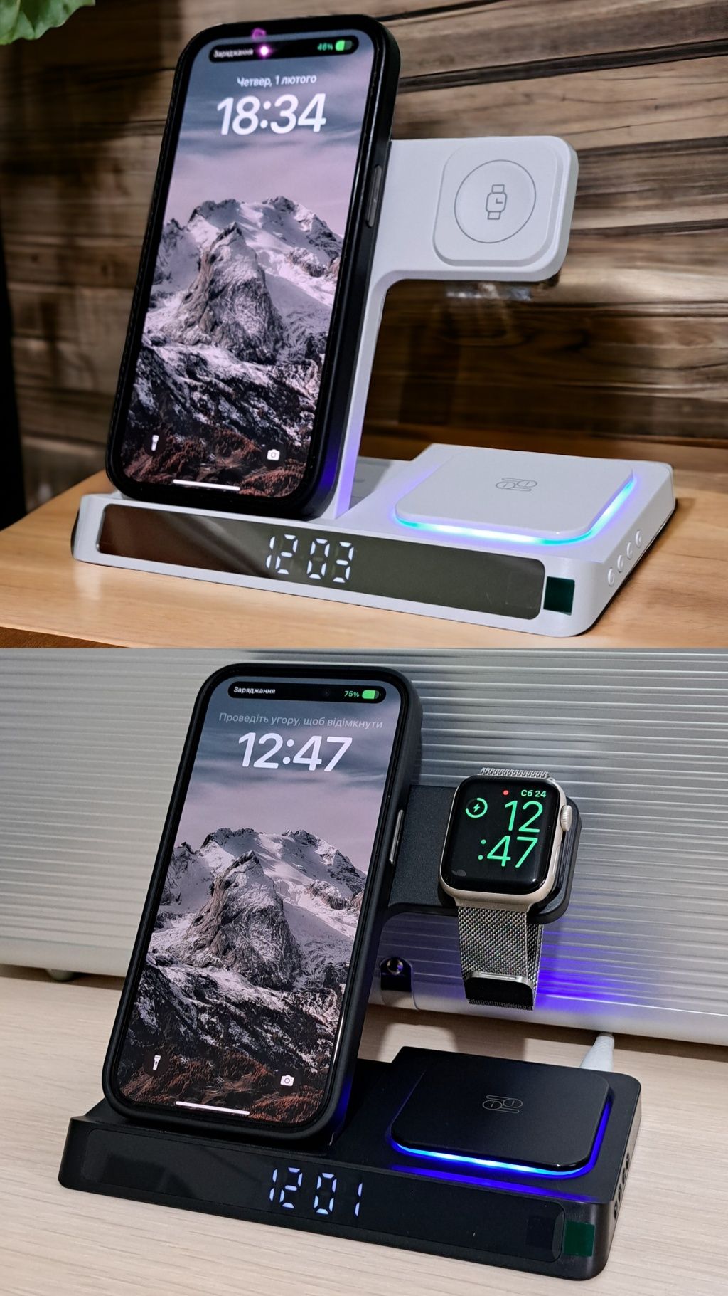 Бездротова зарядка 4 в 1 Apple Watch iPhone Airpods швидка Беспровідна