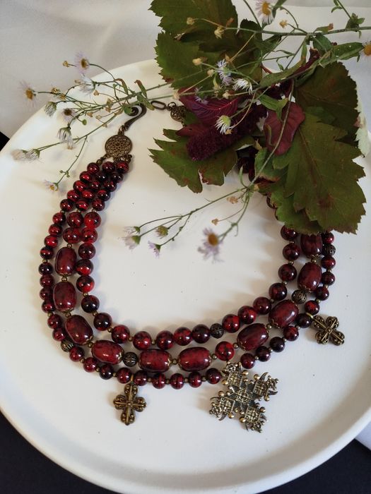 Українське червоне намисто коралі зі згардою до вишиванки красные бусы